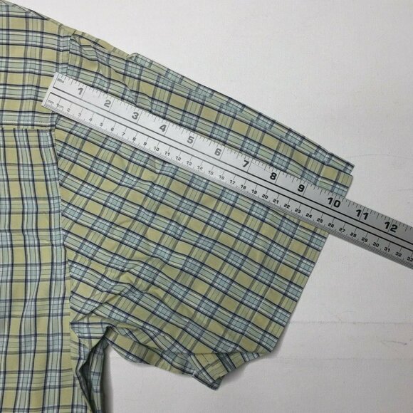 Vintage Guess Jeans Mens Plaid Blue Yellow Short Sleeve Button Shirt Size Large - Picture 10 of 10